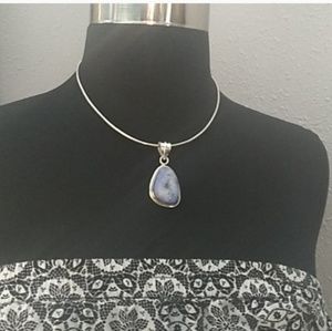 Sterling Silver Blue Druzy crystal Stone pendant
